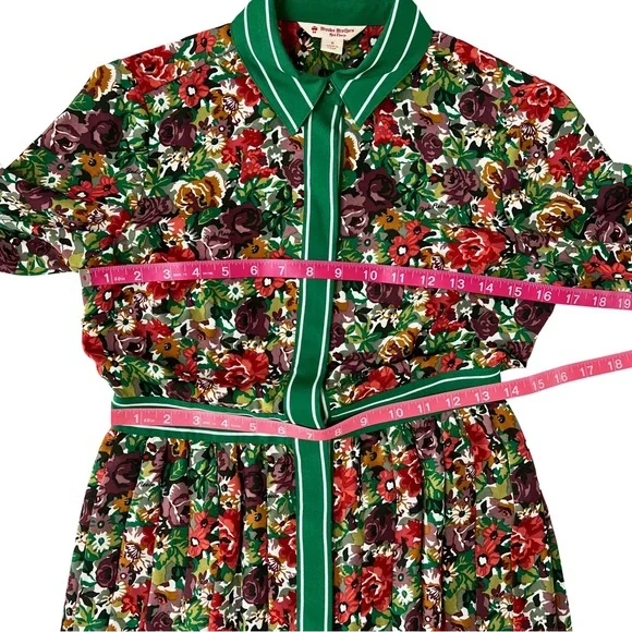 Brooks Brothers Retro Multicolor Floral Long Sleeve Dress with Green Stripe Band - Picture 10 of 12